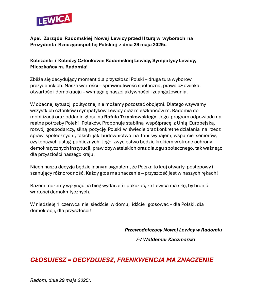 Apel ZNL na stronę www